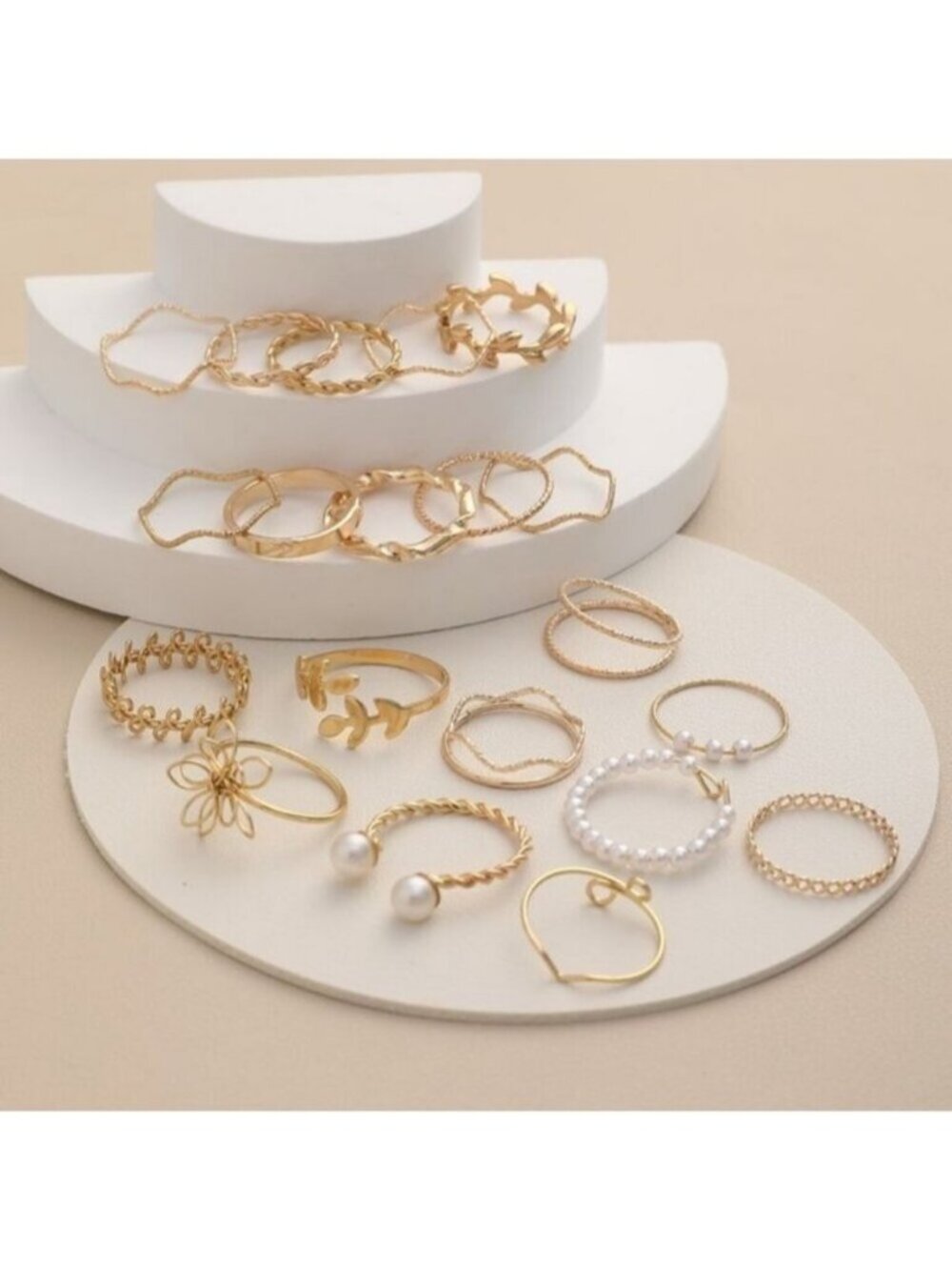 Gold 20pc Flower & Leaf Ring Set - Picture 3 of 4